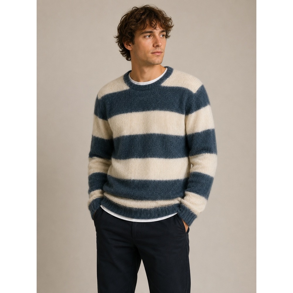Marc by Marc Jacobs Mens Mohair Blend Striped Sweater Oatmeal Multi Size L
